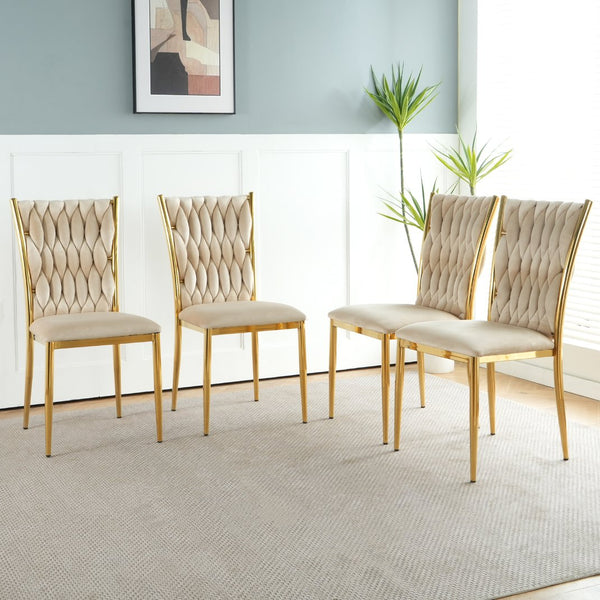 English Elm Modern Velvet Upholstered Dining Chairs with Gold Metal Legs Elegant Set of Two Beige W210P309922