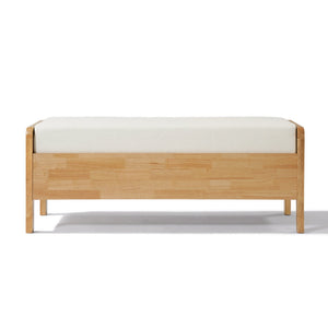 English Elm Upholstered Storage Bench with Pe Rattan Panels Oak Rubberwood Legs Boho Accent N757P257636I