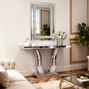 English Elm Large Frameless Beveled Mirror Rectangular Wall Hung Accent for Any Room Decor W1445P370443