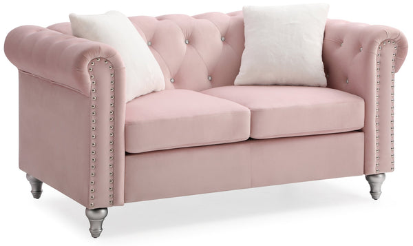 English Elm Cozy Pink Velvet Loveseat with Round Arms, 30"H x 60"W x 34"D, Deep 22.5" Seat for Stylish Comfort and Easy Assembly B078S00104