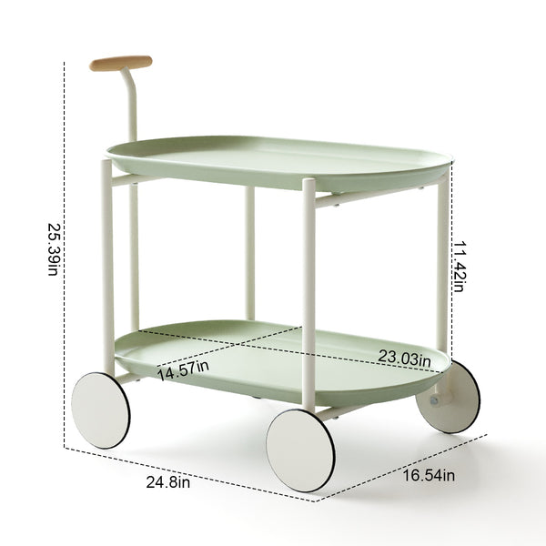 English Elm Moon Rolling Two Tier Open Shelf Cart Scandinavian Style for Kitchen or Living Room W3318P308309