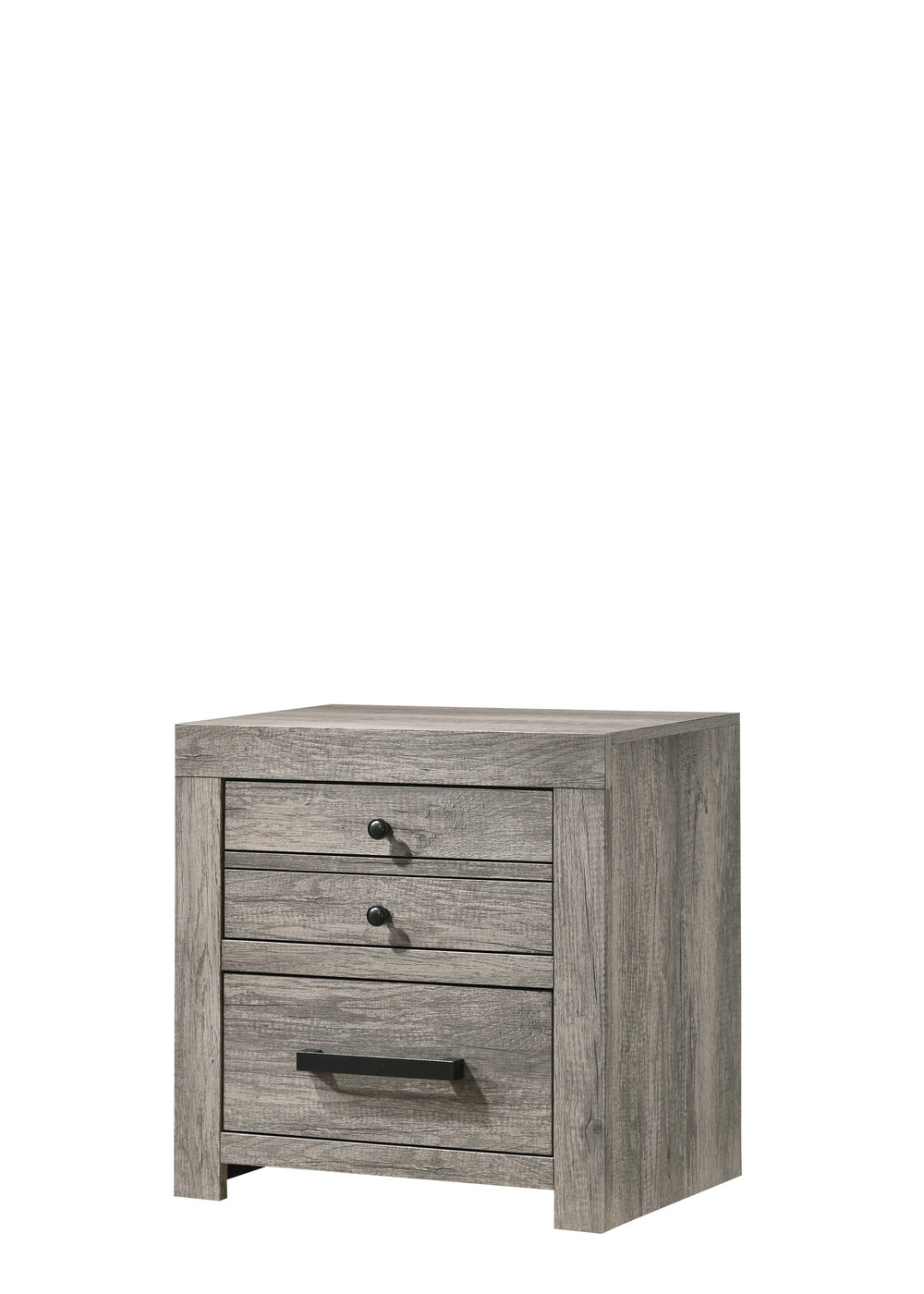 English Elm 1pc Weathered Gray Nightstand Rustic Modern Two-Drawer Accent Table 24.1"x16.3"x24.5" Metal Handles, Easy Assembly B2741P354504