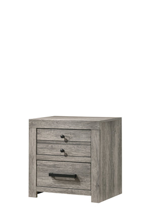 English Elm 1pc Weathered Gray Nightstand Rustic Modern Two-Drawer Accent Table 24.1"x16.3"x24.5" Metal Handles, Easy Assembly B2741P354504