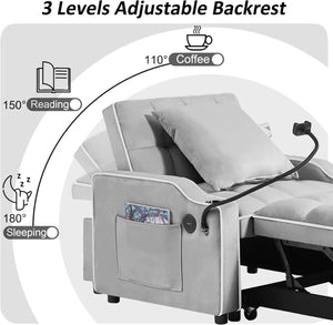 English Elm Sofa Convertible Sleeper Chair with Adjustable Back and Serpentine Spring Support Dark Grey W2564P462073