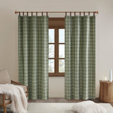 Madison Park Anaheim Casual Plaid Faux Leather Tab Top Curtain Panel with Fleece Lining MP40-8297 Green