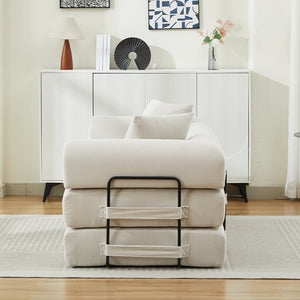 English Elm Folding Sofa Bed Corduroy Convertible 78.5" 3-Seater to Bed No-Assembly Foam Spring Comfort Beige W2915P343899