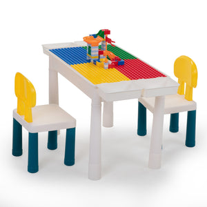 English Elm All-in-One Kids Activity Table set with 2 chairs, 100 DIY blocks, slides, storage & cushions for toddlers W2181P362367
