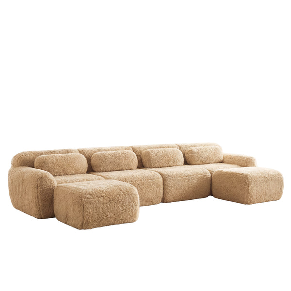 English Elm U-shaped Modular Sectional Sofa with Plush Fabric and High Resilience Foam for Living Rooms Light Khaki W714S01573