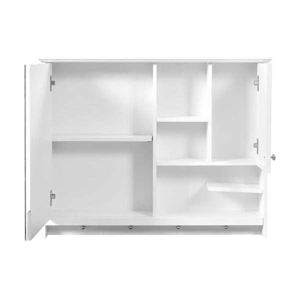 English Elm 36 Inch Wall Mounted Medicine Cabinet with HD Mirror, Adjustable Shelves, Towel Hooks, Modern Style White N710P254924K