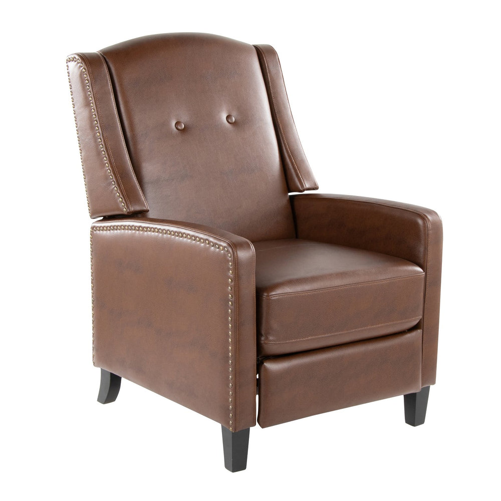 English Elm Stanley Tufted Faux Leather Manual Recliner with Black Wood Base for Living Room B202P471349