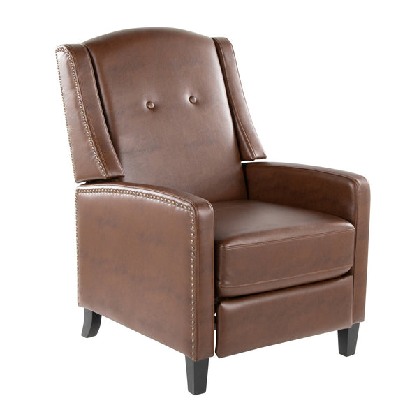 English Elm Stanley Tufted Faux Leather Manual Recliner with Black Wood Base for Living Room B202P471349