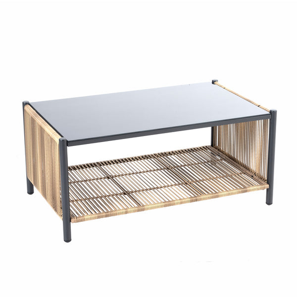 English Elm New Outdoor Pe Wicker 2-Seat Sofa Set With Grey Cushions & Glass-Top Table For Stylish Comfort W400P151946