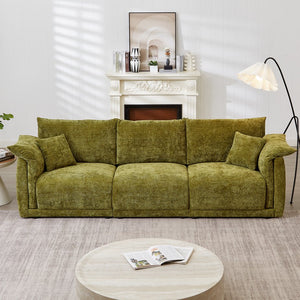 English Elm 98.5" 3-seater sofa with upholstered armrests and plush cushions, modern linen sofa with high weight capacity Green W1193S00142