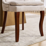 English Elm Modern Dining Chairs Set Of 2,Double-Layer Cushioned Chenille Fabric Upholstered Accent Side Leisure Chairs With Mid Back and Curved Solid Wood Legs For Living Room/Dining Room-Beige