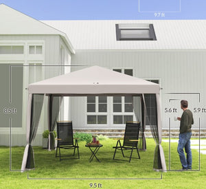 English Elm Height Adjustable 10x10 Pop up Canopy with Mesh Walls Steel Frame Uv Protection Beige T3971P425617