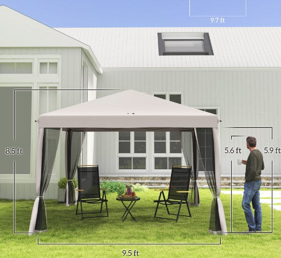 English Elm Height Adjustable 10x10 Pop up Canopy with Mesh Walls Steel Frame Uv Protection Beige T3971P425617