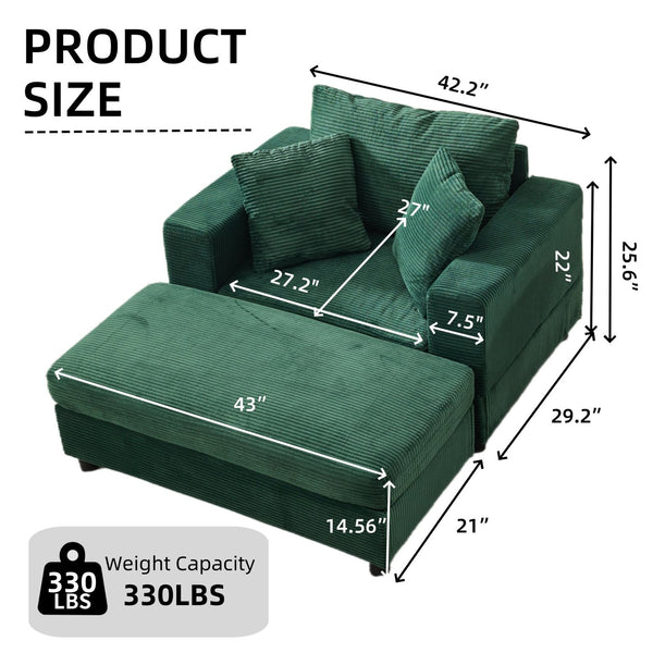 English Elm Chaise Lounge Chair With Removable Ottoman – Modern Upholstered Sleeper For Living Room & Bedroom Comfort W1170P353045