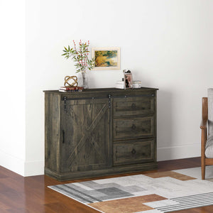 English Elm Homcom Farmhouse Sideboard Buffet Cabinet With Sliding Barn Door & 3 Drawers For Stylish Storage W2225P217414