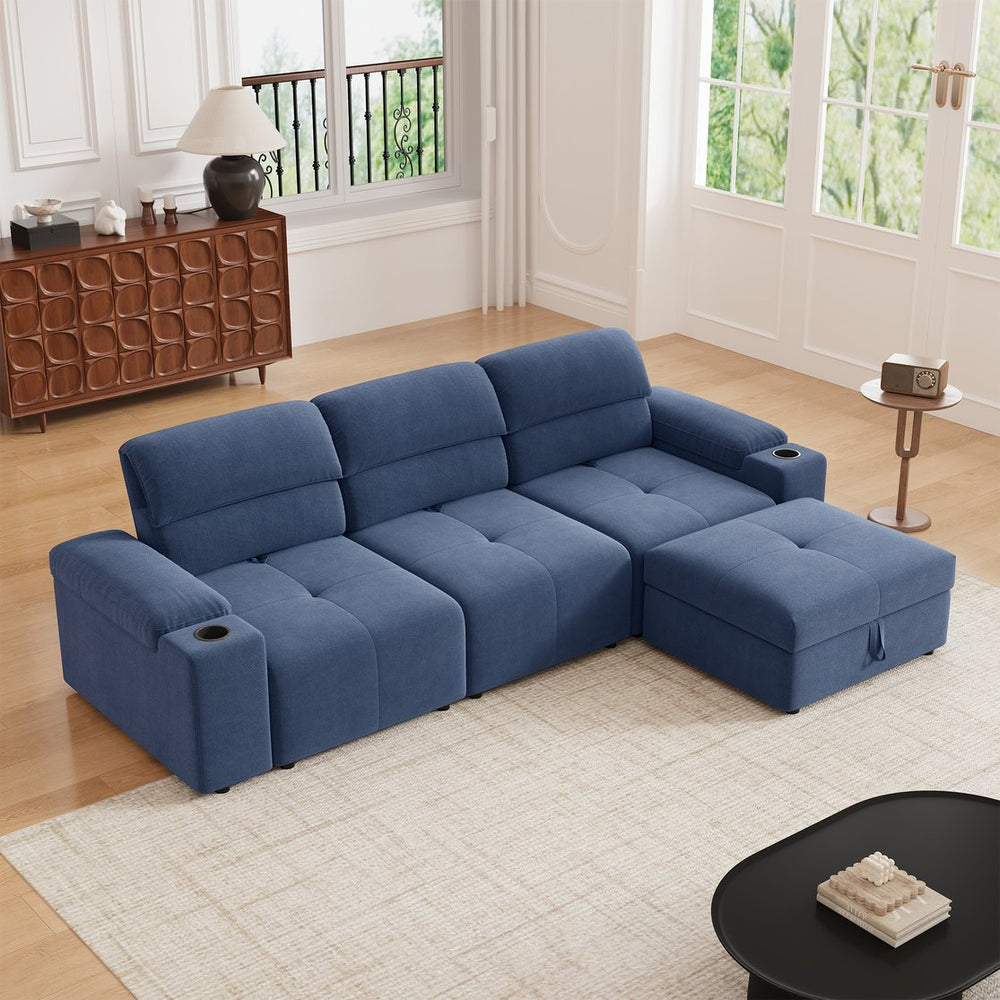 English Elm Modern Modular L-shaped sectional sofa 105-inch cloud deep-seat 4-seat cotton comfort with ottoman and storage Blue W3820S00008