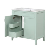 English Elm 30" Bathroom Vanity With Sink, Multi-Functional Bathroom Cabinet With Doors and Drawers, Solid Frame and Mdf Board, Green