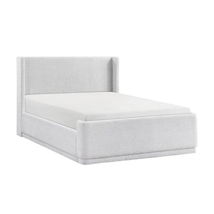 English Elm Light Gray Elegant Queen Platform Bed with Wingback Upholstered Headboard, Plywood Frame, No Box Spring Needed B011S01796