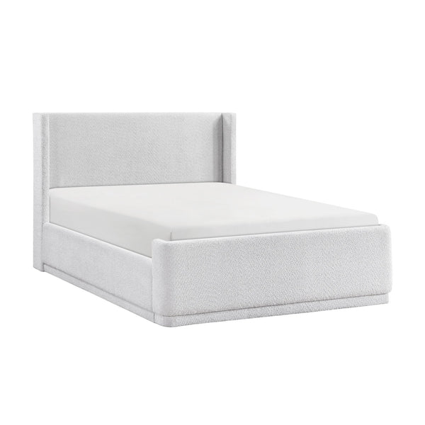 English Elm Light Gray Elegant Queen Platform Bed with Wingback Upholstered Headboard, Plywood Frame, No Box Spring Needed B011S01796