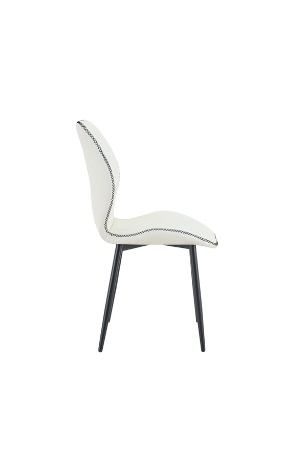 English Elm 4 Retro Fabric Dining Chairs with Cushioned Seats Black Powder Coated Legs for Any Room White+Black W1151P458014