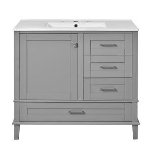 English Elm 36" Grey Bathroom Vanity Solid Pine Frame with Soft-Close Door, 3 Drawers, Ceramic Top, Modern Durability and Storage (36"W) N729P211167E