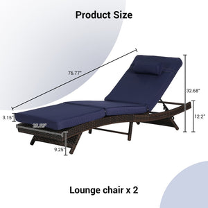 English Elm Outdoor Wicker Reclining Chair Set Of 2 - Adjustable Lounge Chairs With Cushions For Ultimate Comfort W874P264722-GIGA