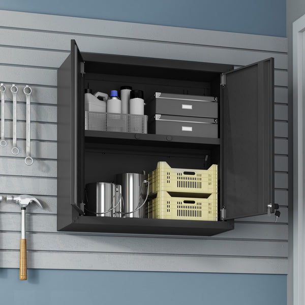 English Elm Floating Wall Mounted Garage Cabinet with Locking Doors and Diamond Texture Exterior Charcoal Grey B365P398222