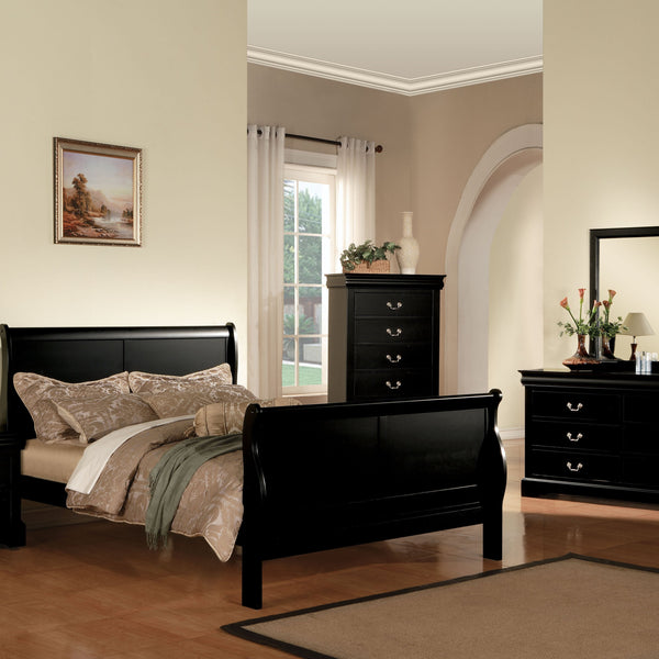 English Elm Black Queen Sleigh Bed with Elegant 3-Slat Headboard, Solid Pine Construction, Box Spring Required B062S00495