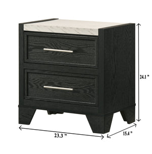 English Elm 1pc Black Nightstand with Faux Marble Top and 2 Drawers, 23.4"x15.4"x24.1" Modern Accent for Bedroom B2741P379713