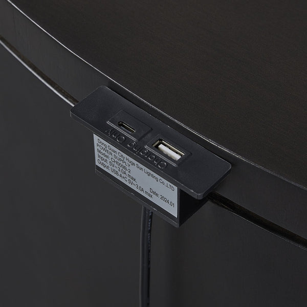 English Elm 3 Drawer Nightstand with USB Ports, Cement & Sand Mindi Veneer, Felt & Cedar Lined Drawers, Pull-Out Tray Black 31 L x 22 W x 30.5 H B2699P395335