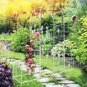 English Elm Metal Garden Arch Gate with Planter Stands Powder Coated Steel Rose Climbing Support W1586P243826