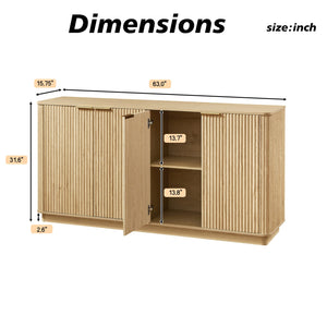 English Elm 63" Wave Front Sideboard with Four Door Storage for Living Room Hallway Bedroom Oak W1820P431360