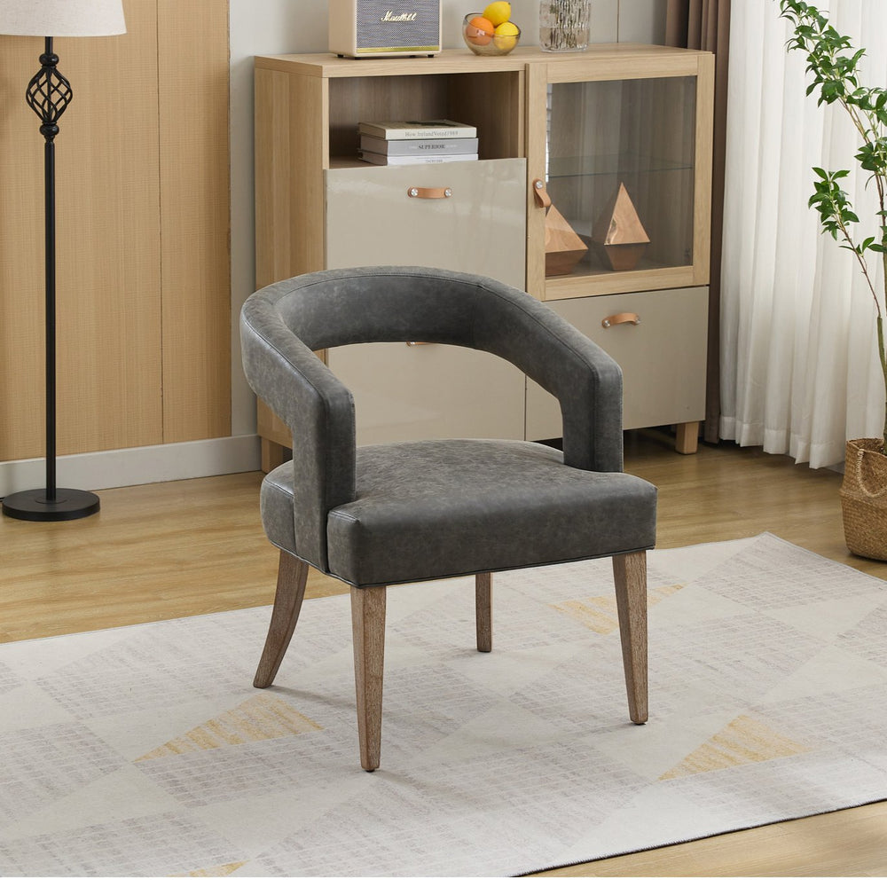 English Elm 25.79" Wide Modern Barrel Accent Chair - Gray Pu Upholstered With Weathered Wood Legs For Any Space W3118P254207