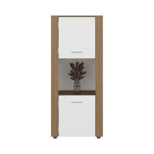 English Elm Natural Oak Two-tone Vertical Cabinet with Open Shelving for Modern Compact Spaces B062P476869
