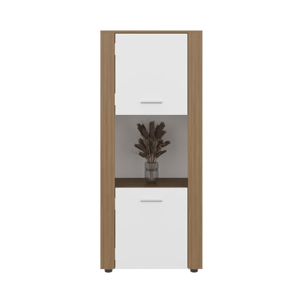 English Elm Natural Oak Two-tone Vertical Cabinet with Open Shelving for Modern Compact Spaces B062P476869