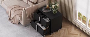 English Elm Modern Two Drawer Nightstand with Slim Metal Legs and Mirrored Bar Handles for Bedroom Black W5271P416540