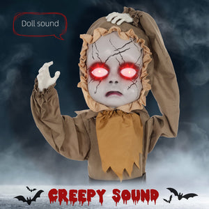 English Elm Homcom Life-Size Animatronic Halloween Doll With Jump Scare Motion, Sound Effects & Light-Up Eyes W2225P229497