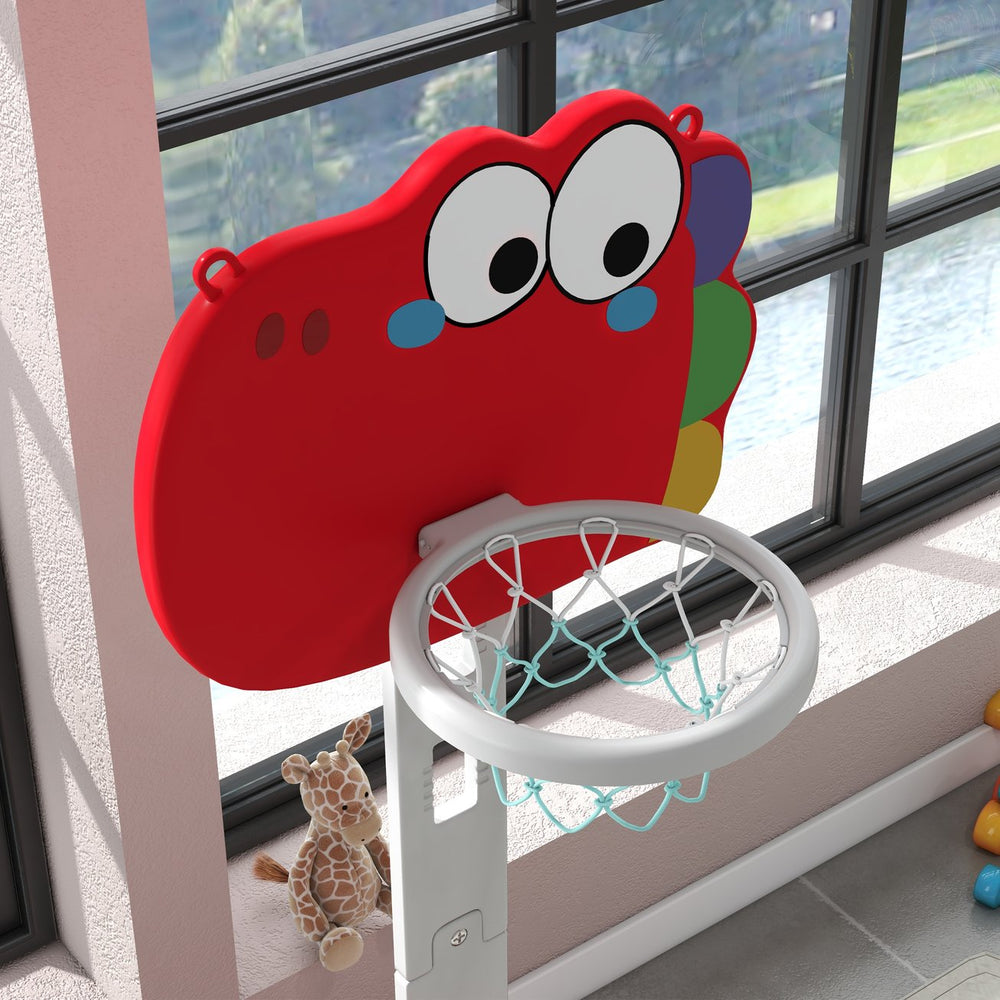 English Elm Qaba Dinosaur Toddler Sports Center 5 in 1 Adjustable Basketball Goal Indoor Play W2225P217347