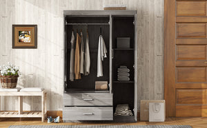 English Elm 3-door Wardrobe with Full Length Mirror Lockable Drawer and Bedroom Shelf Storage Gray LP006601AAE