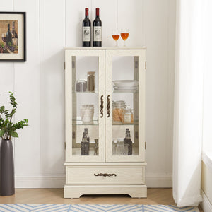 English Elm Lighted Glass Curio Cabinet - Elegant 2-Door Display With Adjustable Shelves & Integrated Lighting, White Finish W1758P300115