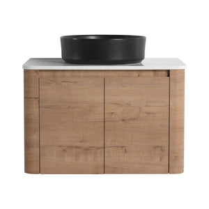 English Elm 30'' Wall-Mounted Bathroom Vanity With Ceramic Art Sink & Soft-Close Doors For Modern Style W999S00388
