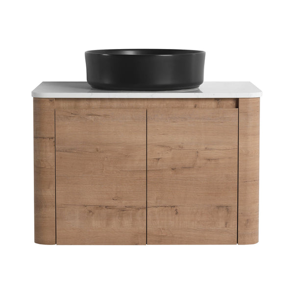 English Elm 30'' Wall-Mounted Bathroom Vanity With Ceramic Art Sink & Soft-Close Doors For Modern Style W999S00388