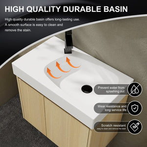 English Elm 24 Inch Bathroom Vanity Floating Ceramic Basin Sink Combo with Double-Door Wall-Mounted Storage Cabinet Durable Engineered Wood Modern Design Oak W1972P190341