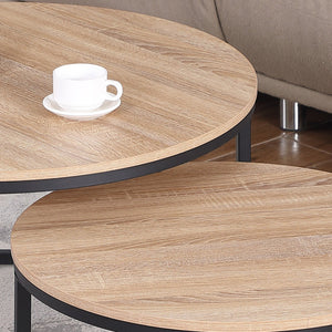 English Elm 24" Round Nesting Coffee Tables Natural Oak Mdf Top Metal Frame Modern Industrial Set W3151P412658