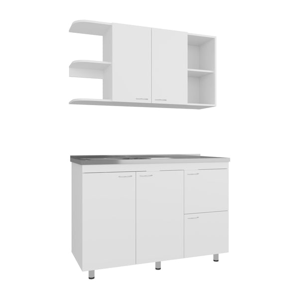 English Elm Desert Hills Multifunctional Kitchen Cabinet Set, Glossy White MDP Finish, Sink Module & Ample Storage B128S00190