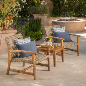 English Elm Christopher Knight Home® - Outdoor Acacia Wicker Club Chairs Set (2) - Natural/Grey Acacia Frame, 400 lb Capacity, All-Weather Comfort 60397.00WTC