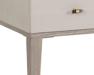 Sunpan Pattinson Desk – Classic White Ceruse Oak with Oyster Shagreen Drawers & Antique Brass Handles